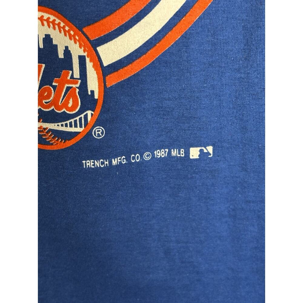 1987 New York Mets Shirt Size Large Blue Orange MLB Cotton Baseball Made USA - Picture 3 of 7